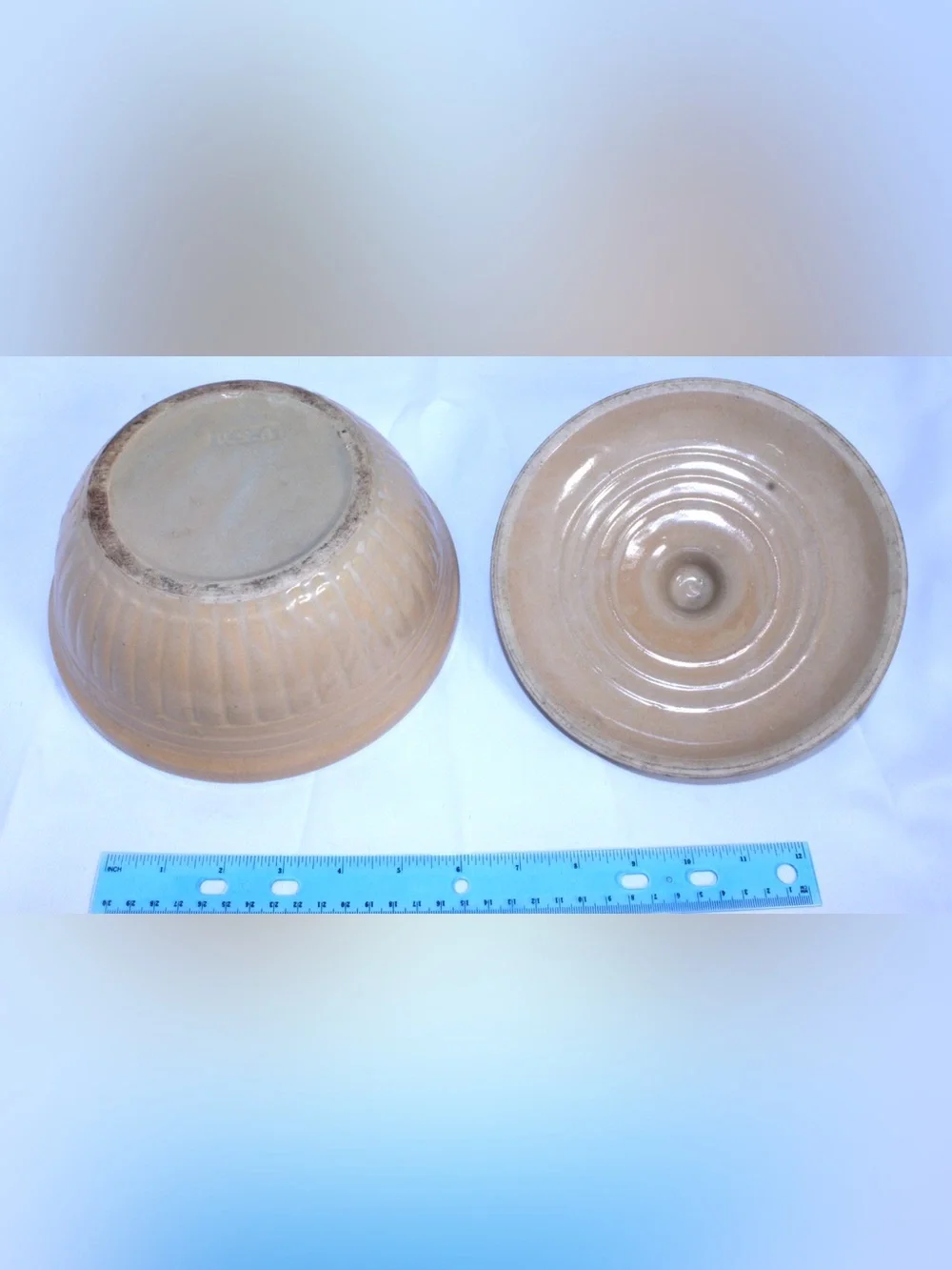 Vintage USA Ribbed Stoneware Covered Dish